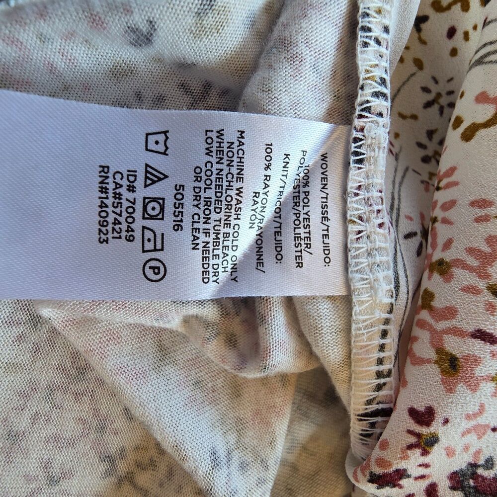 LOFT Floral Flutter Sleeve Split Neck Blouse White Pink Burgundy S - Picture 5 of 8